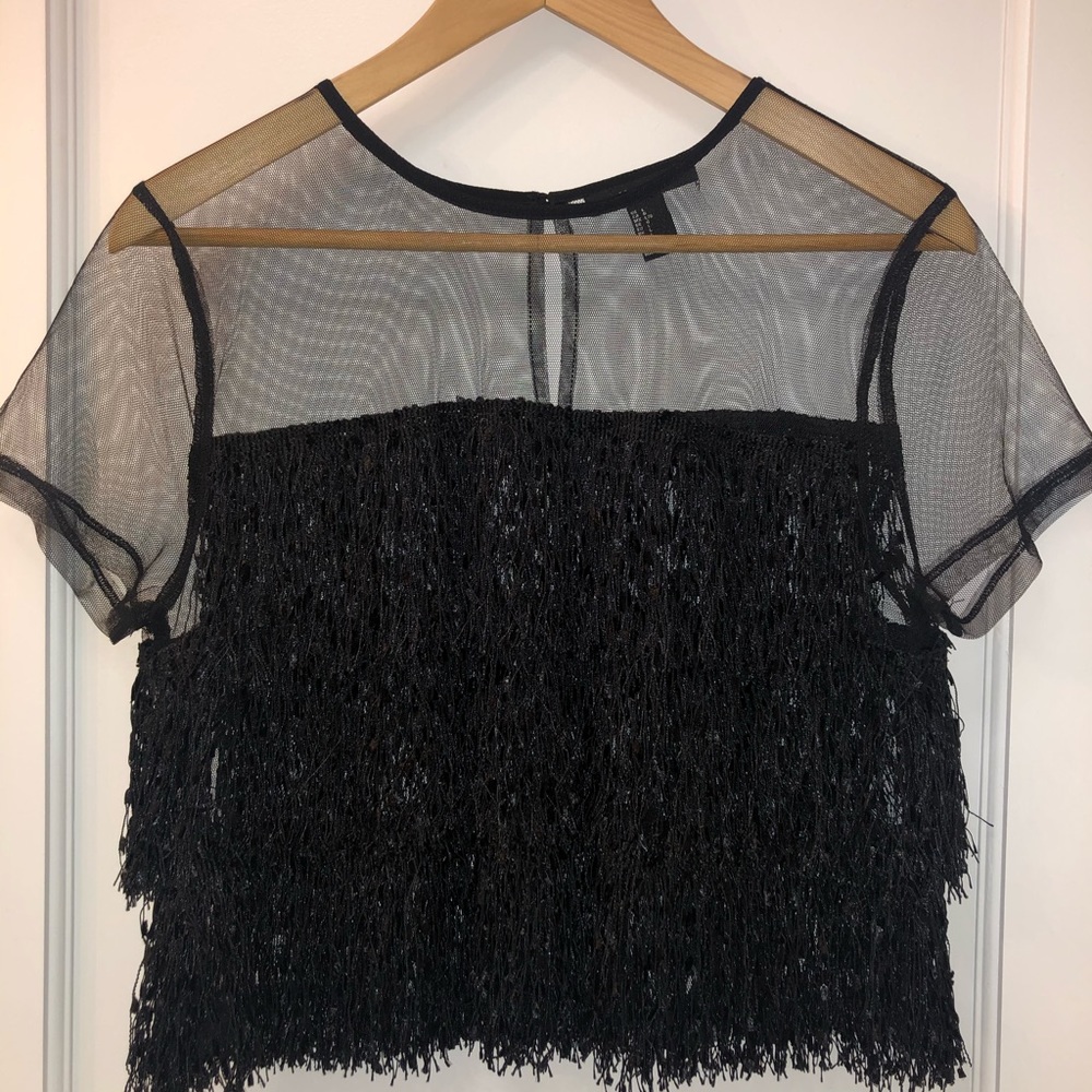 Fringe-Trim Sheer Top